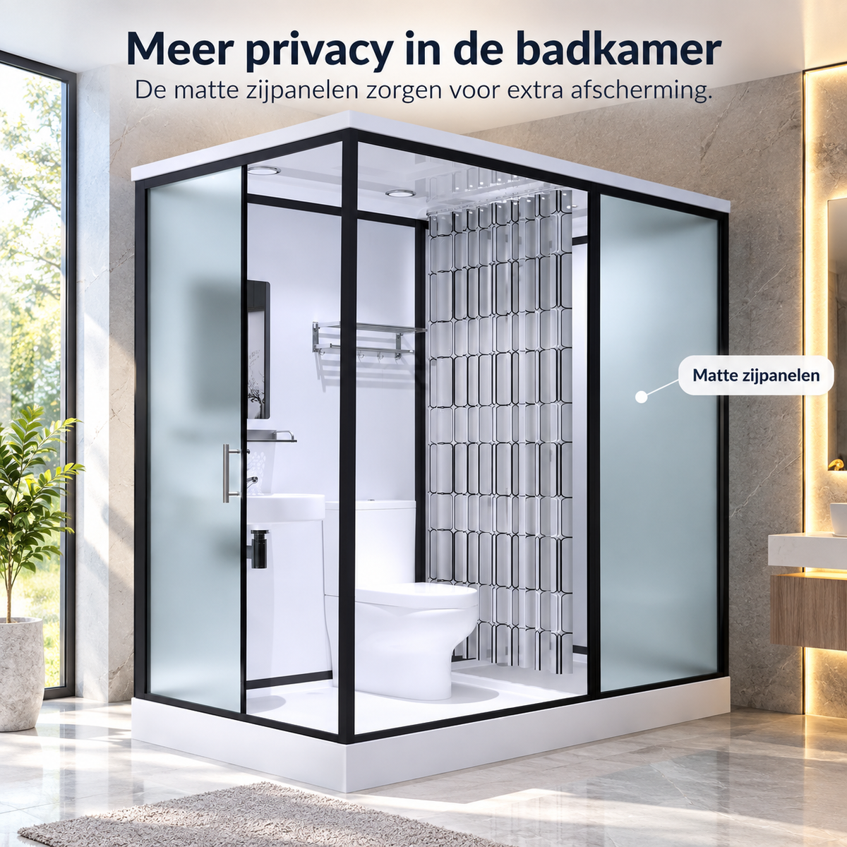 Basis Inclusief Gekaderde Douchecabine met Witte Basis en Vaste Paneel