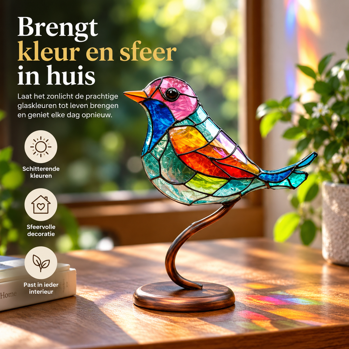 VivaBirds | Ervaar hoe deze glas-in-lood-look vogels je ruimte vullen met levendige kleuren
