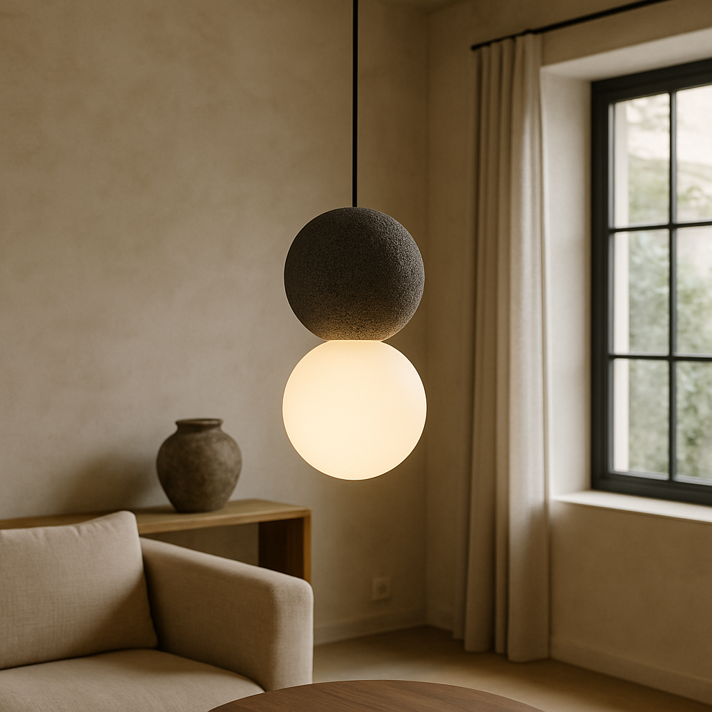 Minimalistische Obsidiaan Steen Hanglamp