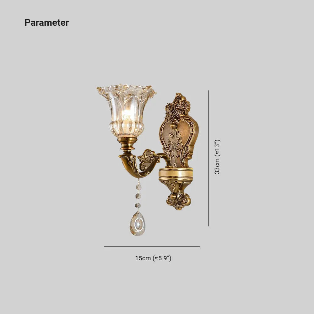 Ramiq Vintage Flor Metaal/Glas Wandlamp, Goud