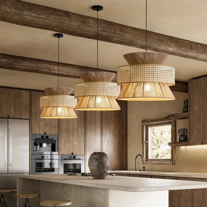 Japanse Geweven Rieten Wabi-Sabi Hanglamp