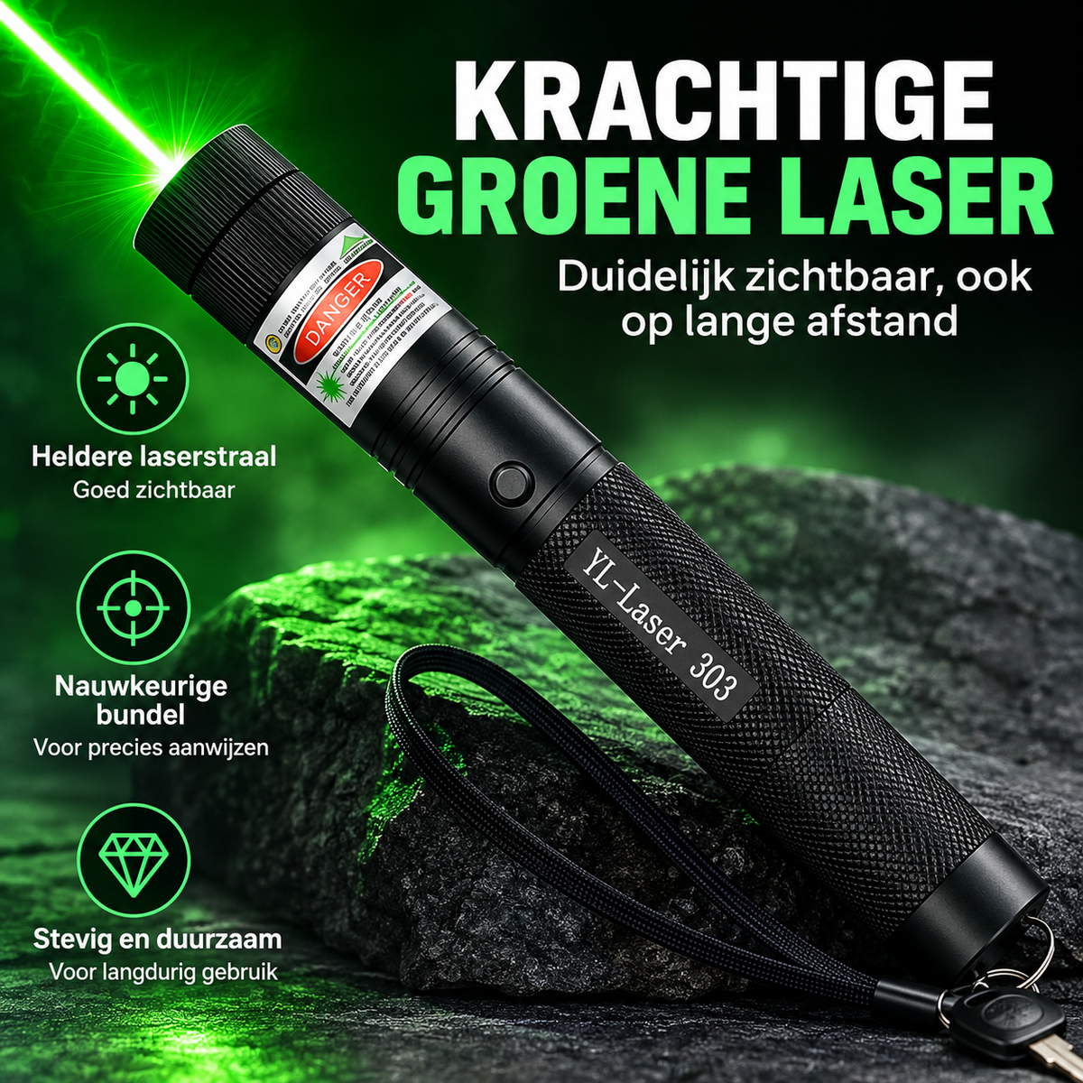 Laserpointer met precisiestraal | Zeer goed zichtbaar, zelfs op grote afstanden, perfect voor nauwkeurigheid bij presentaties en buitenactiviteiten.