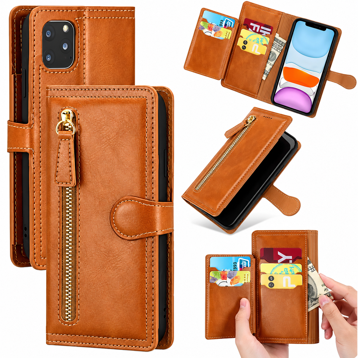 Premium Leer iPhone Flip Portemonnee & Stand Case