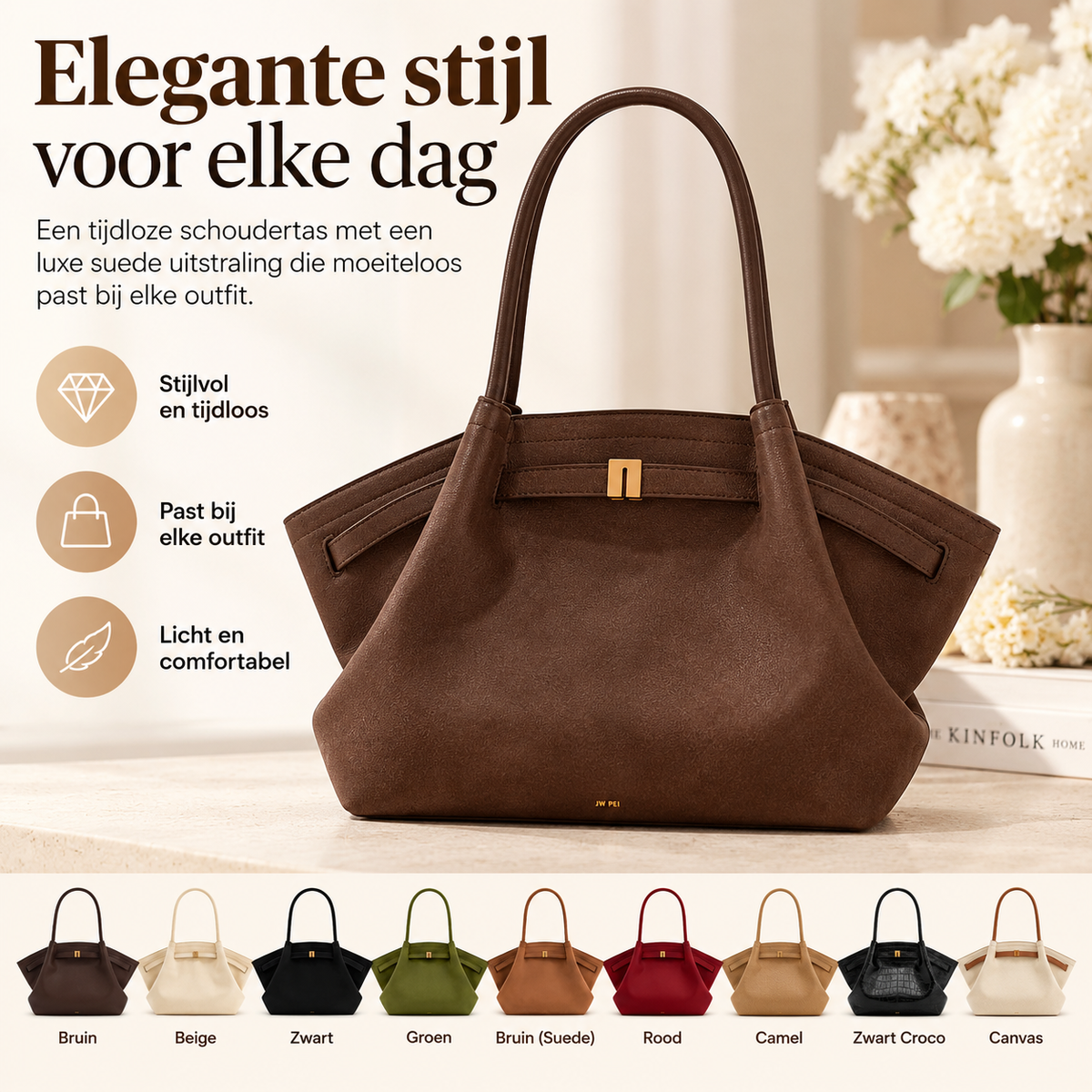 Schoudertas Hana Patroon Suede Uiterlijk en Grote Capaciteit