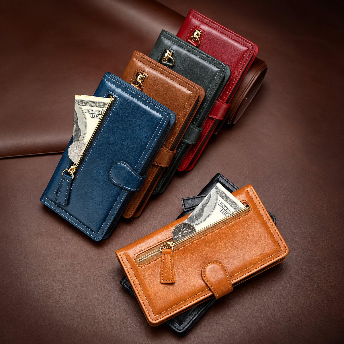Premium Leer iPhone Flip Portemonnee & Stand Case
