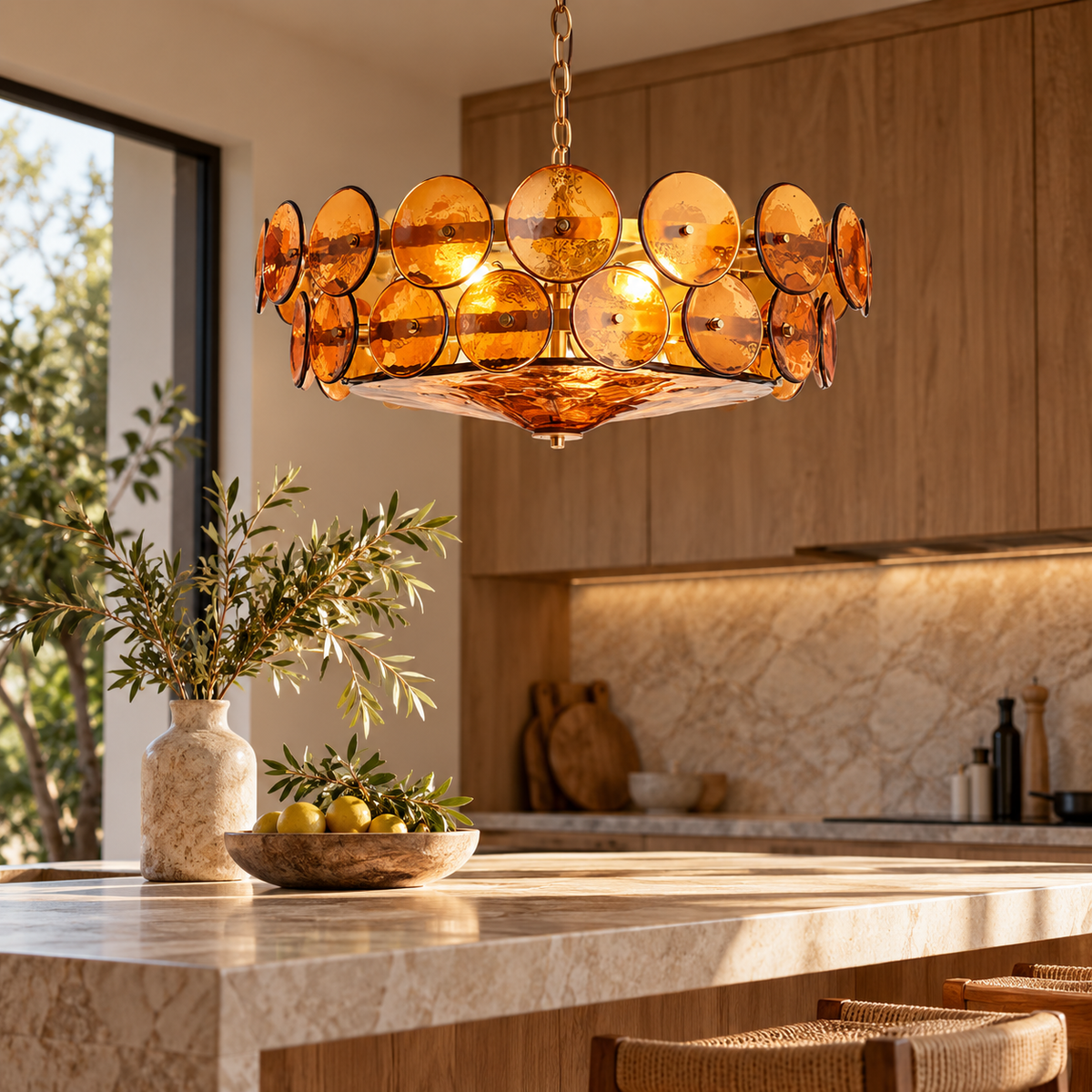 Ventilo Moderne Hanglamp van Amber Glas