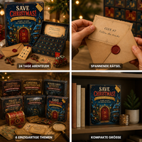24-dagen escape room puzzel adventskalender met 6 mysterie-thema's