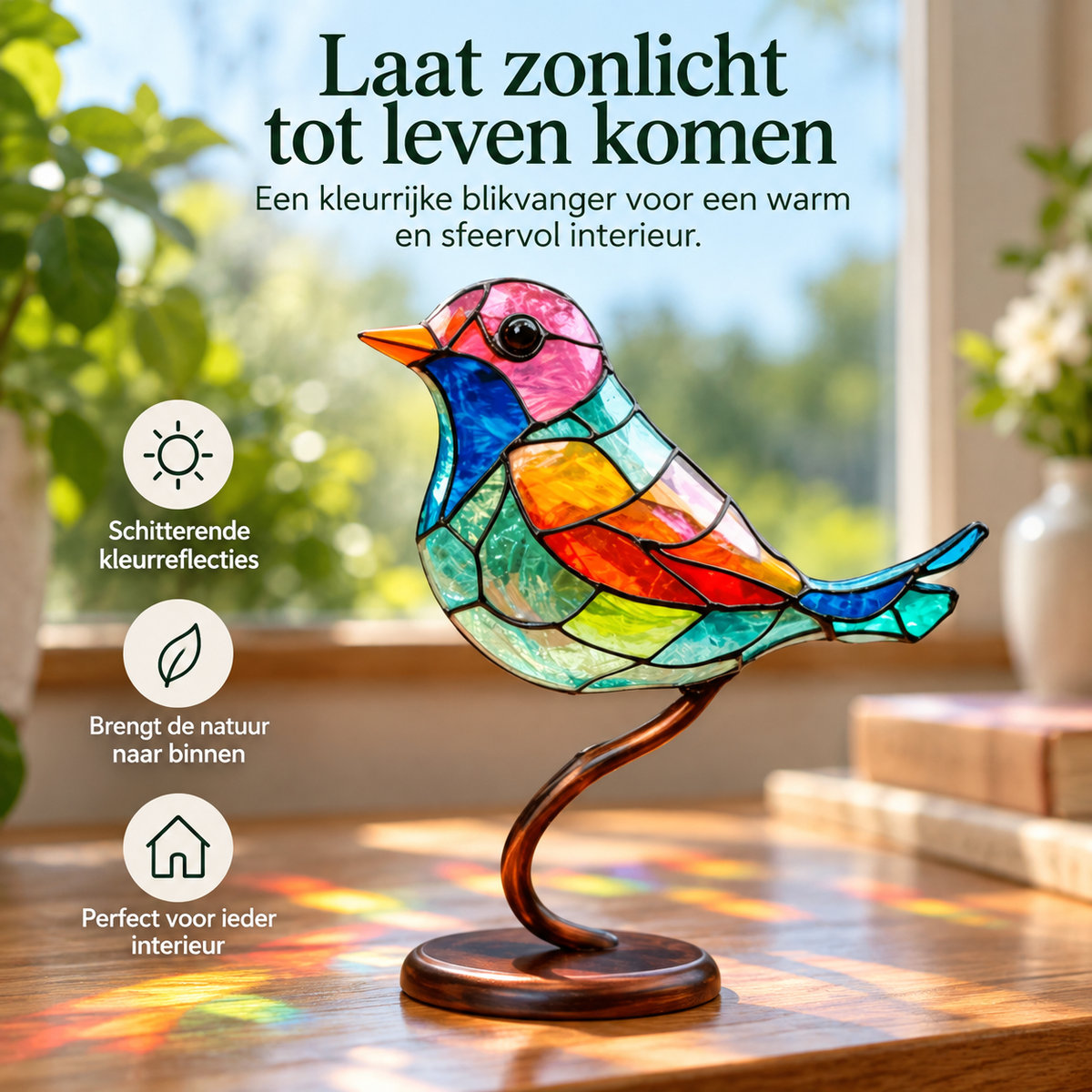 VivaBirds | Ervaar hoe deze glas-in-lood-look vogels je ruimte vullen met levendige kleuren