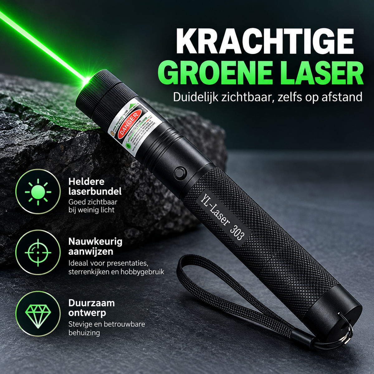 Laserpointer met precisiestraal | Zeer goed zichtbaar, zelfs op grote afstanden, perfect voor nauwkeurigheid bij presentaties en buitenactiviteiten.