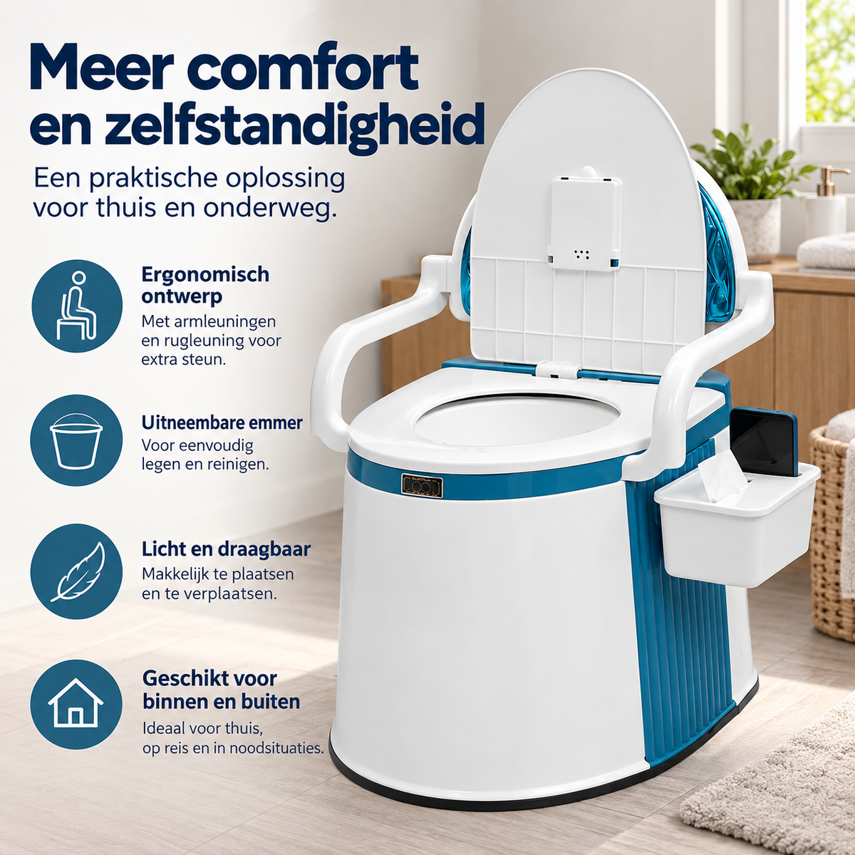 Draagbaar Toilet voor Volwassenen en Ouderen met Ergonomisch Ontwerp