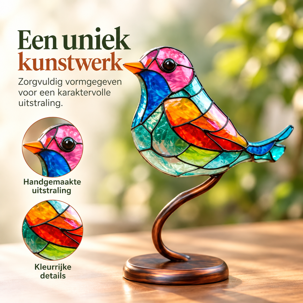 VivaBirds | Ervaar hoe deze glas-in-lood-look vogels je ruimte vullen met levendige kleuren