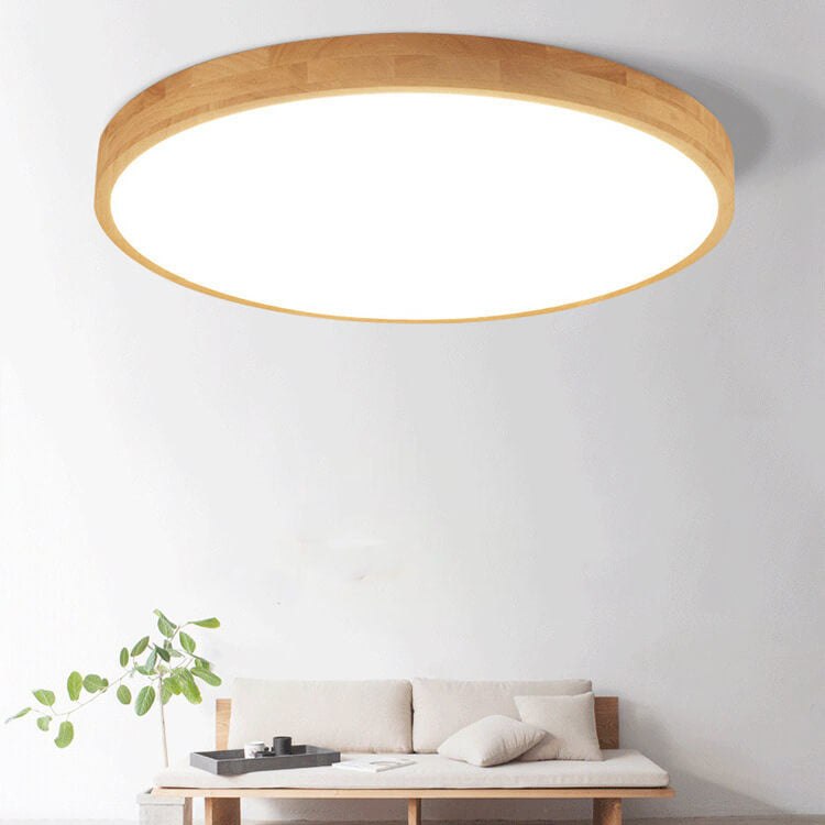 Ronde LED Plafondlamp met Houten Frame