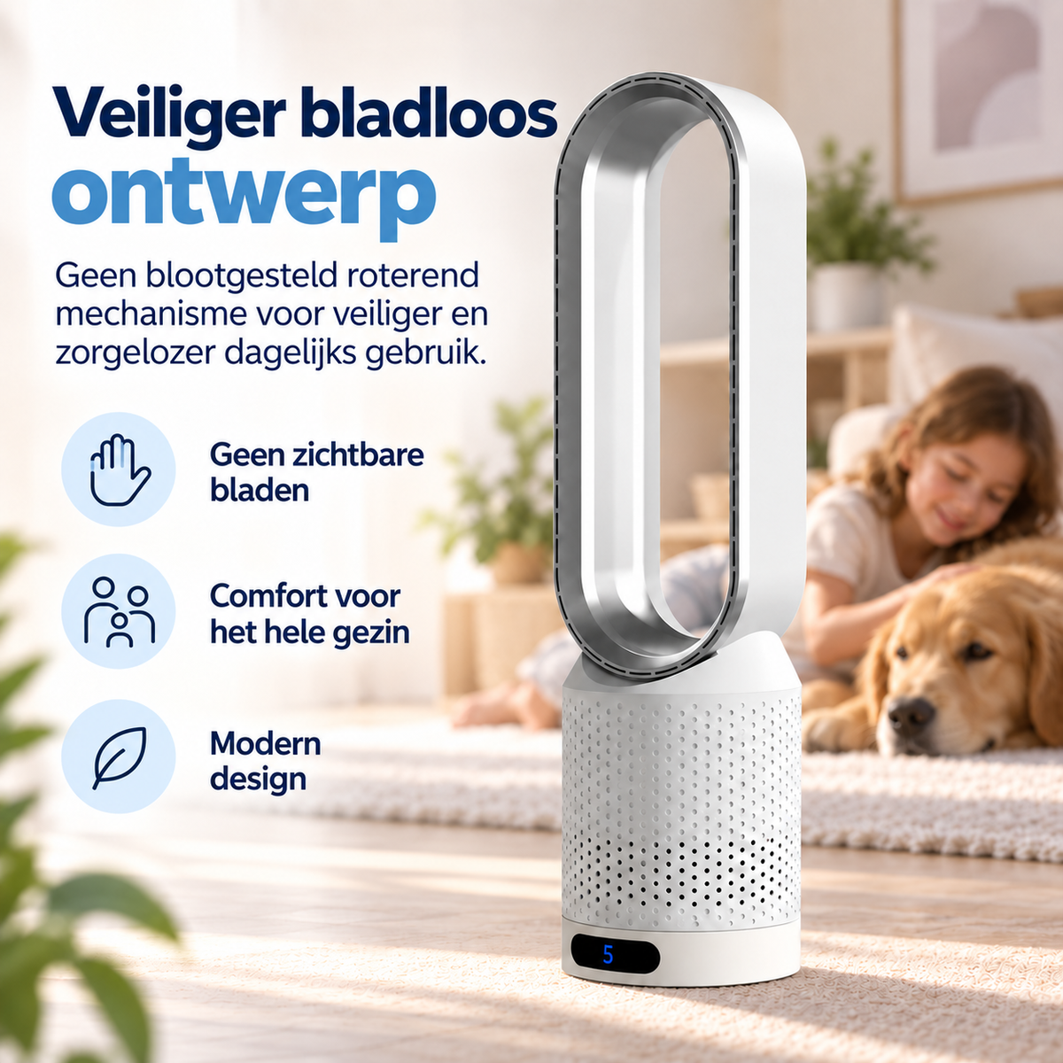 AirPure – Ultrastille bladloze torenventilator (< 32 dB)