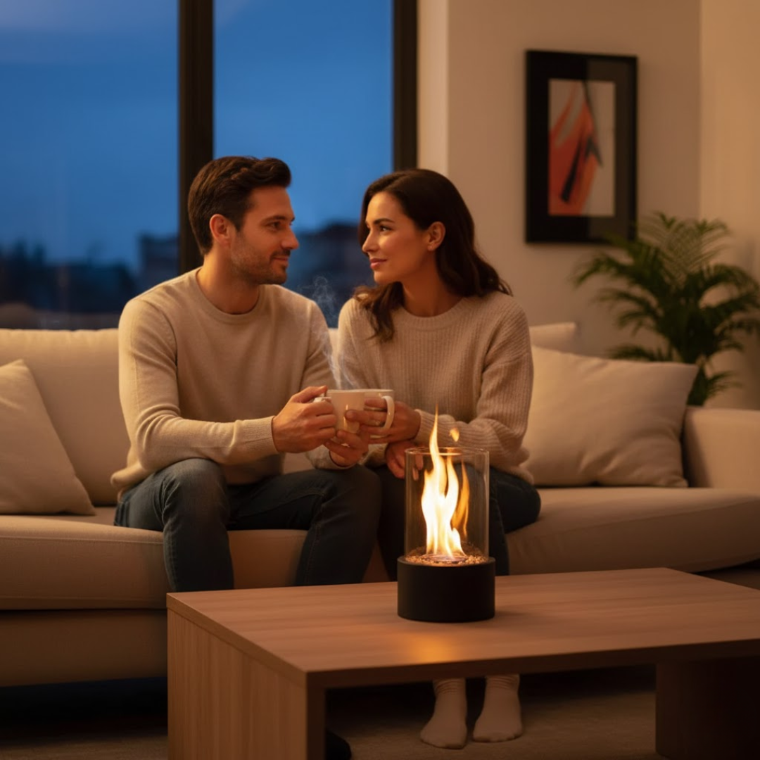 Tafel Bio-ethanol Haard met Glazen Cilinder en Metalen Basis