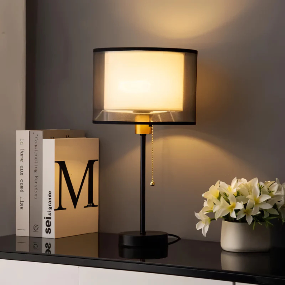 Vintage Tafellamp met Dubbele Stoffen Kap voor Warme Sfeerverlichting LED