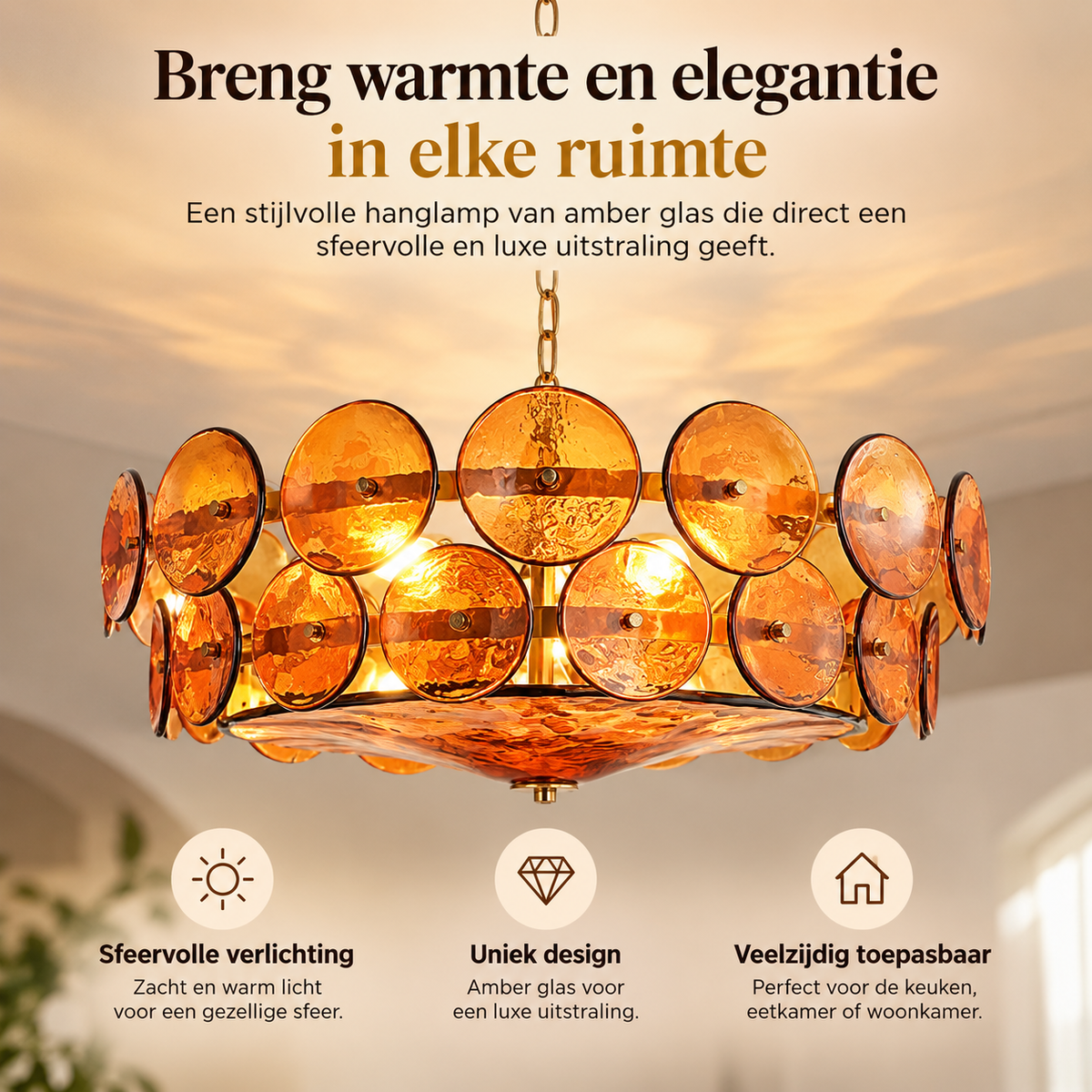Ventilo Moderne Hanglamp van Amber Glas