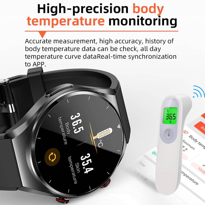 ECG/hartslagvariabiliteitsmonitoring met één klik op de Suga Pro smartwatch.