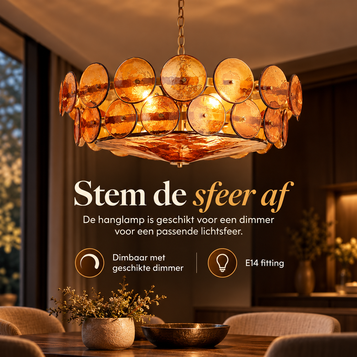 Ventilo Moderne Hanglamp van Amber Glas