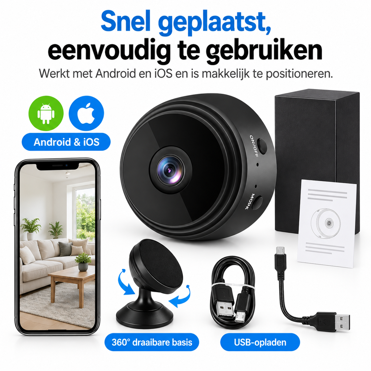 Magnetische Mini WiFi Camera 1080P HD voor Discrete Bewaking