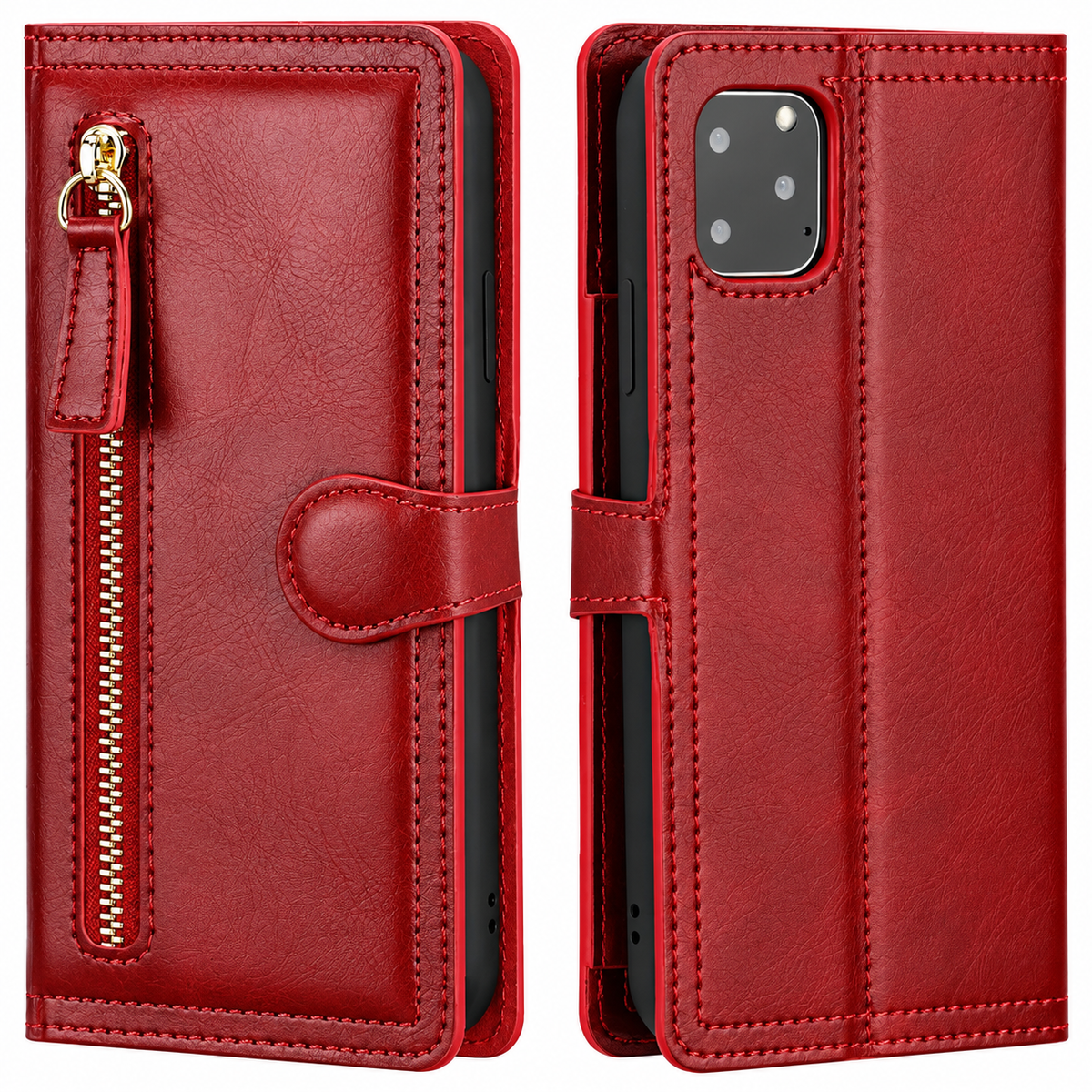 Premium Leer iPhone Flip Portemonnee & Stand Case