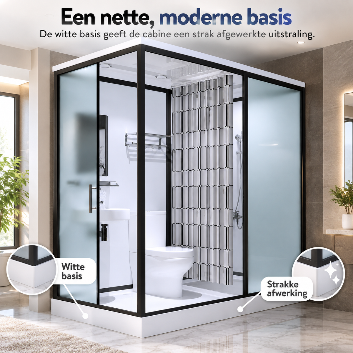Basis Inclusief Gekaderde Douchecabine met Witte Basis en Vaste Paneel