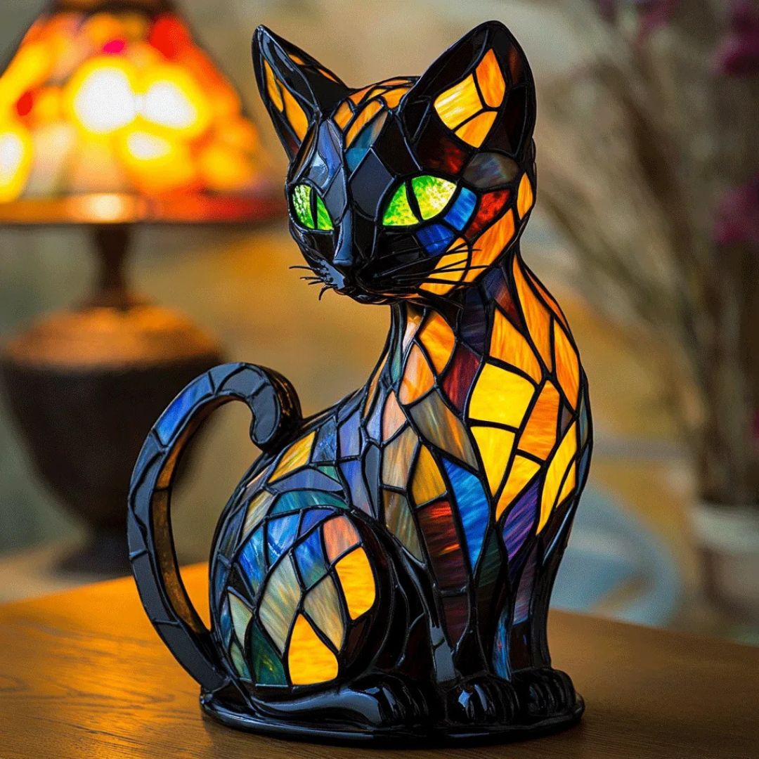 Decoratieve Kat Lamp met Mozaïekontwerp en Warme Sfeerverlichting – Stijlvolle Woondecoratie