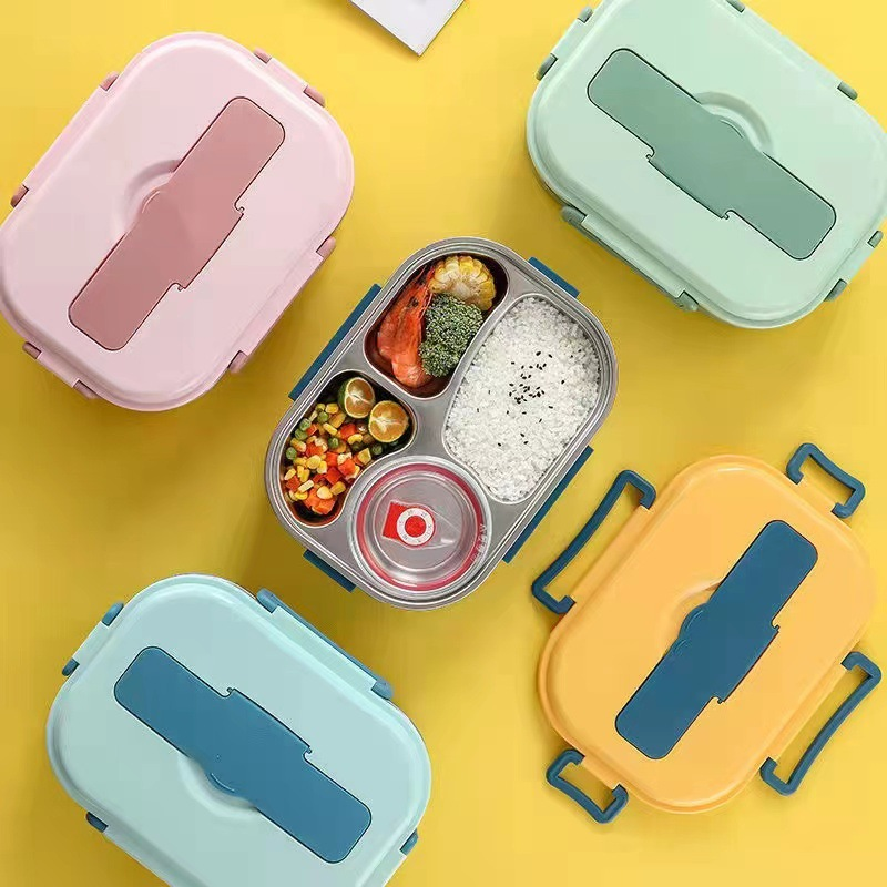 Skanto | Lunchbox van roestvrij staal – Binnenkant van roestvrij staal – 3 of 4 vakken met soepkom – Wandklok