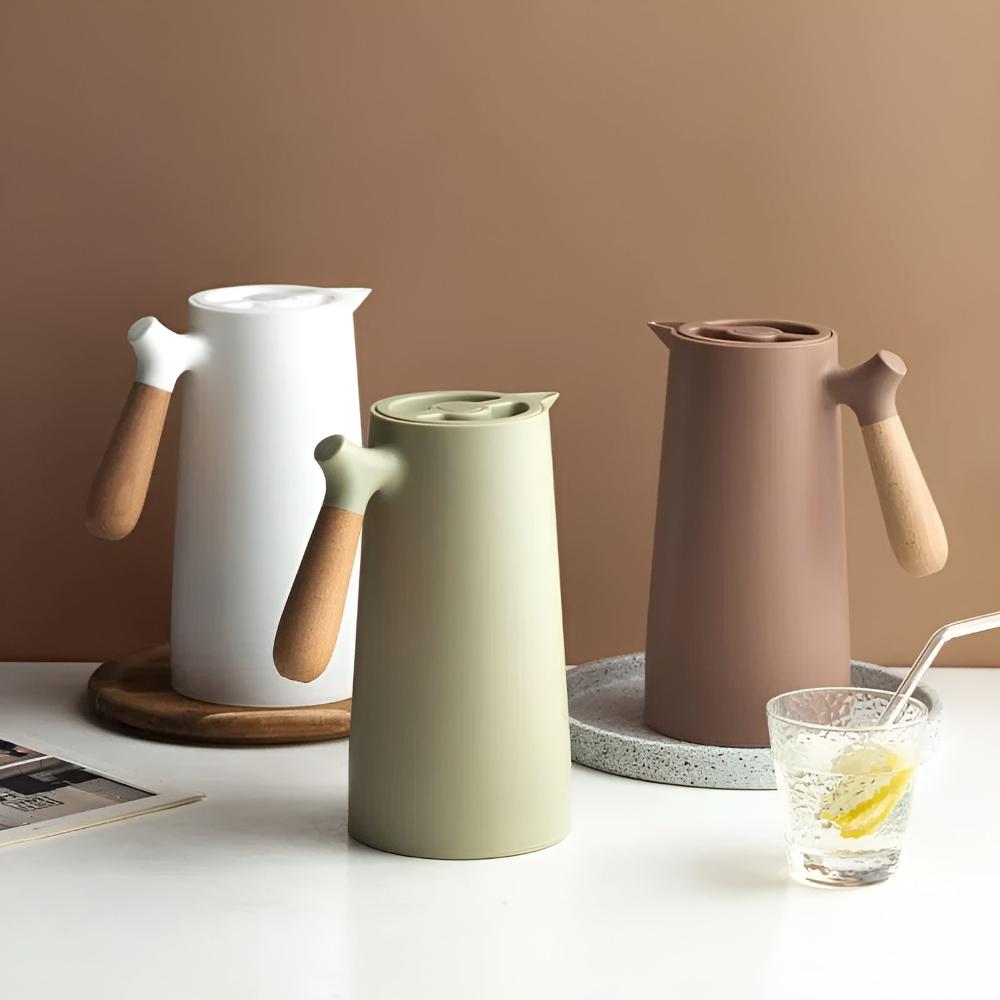 Geïsoleerde Thermoskan met Houten Handvat Koffiepot