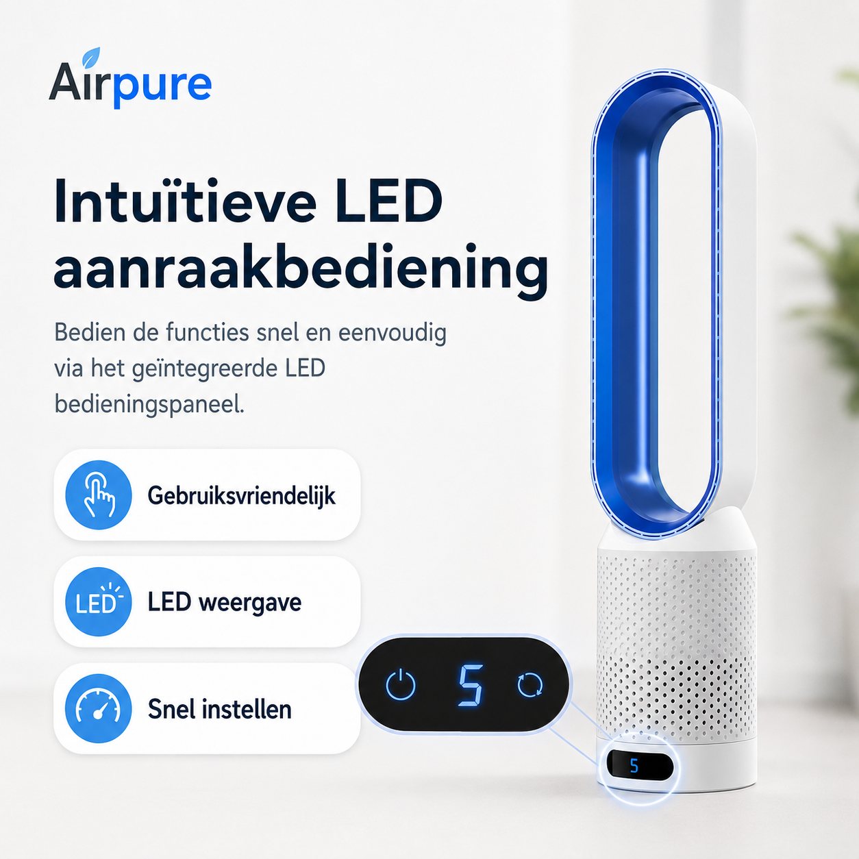 Airpure | Compact 3-in-1 Luchtreiniger & Koeler | Met Oscillatie & LED Aanraakbedieningspaneel