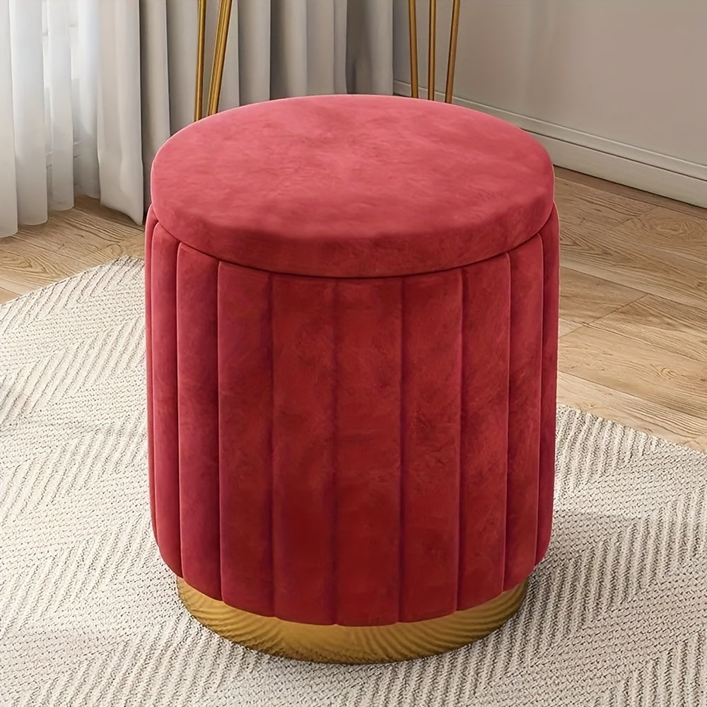 Nordic Chic Opberghocker – Stijlvolle Ronde Pouf met Opbergruimte en Spiegelafwerking