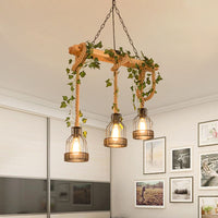 Epoch Caged Vintage Boerderij Houten Balk Hanglamp 3/5 Lampen