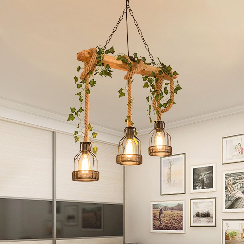 Epoch Caged Vintage Boerderij Houten Balk Hanglamp 3/5 Lampen