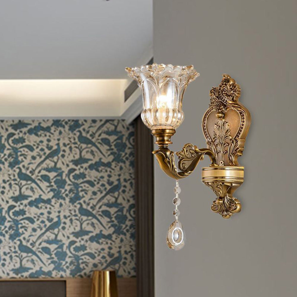 Ramiq Vintage Flor Metaal/Glas Wandlamp, Goud