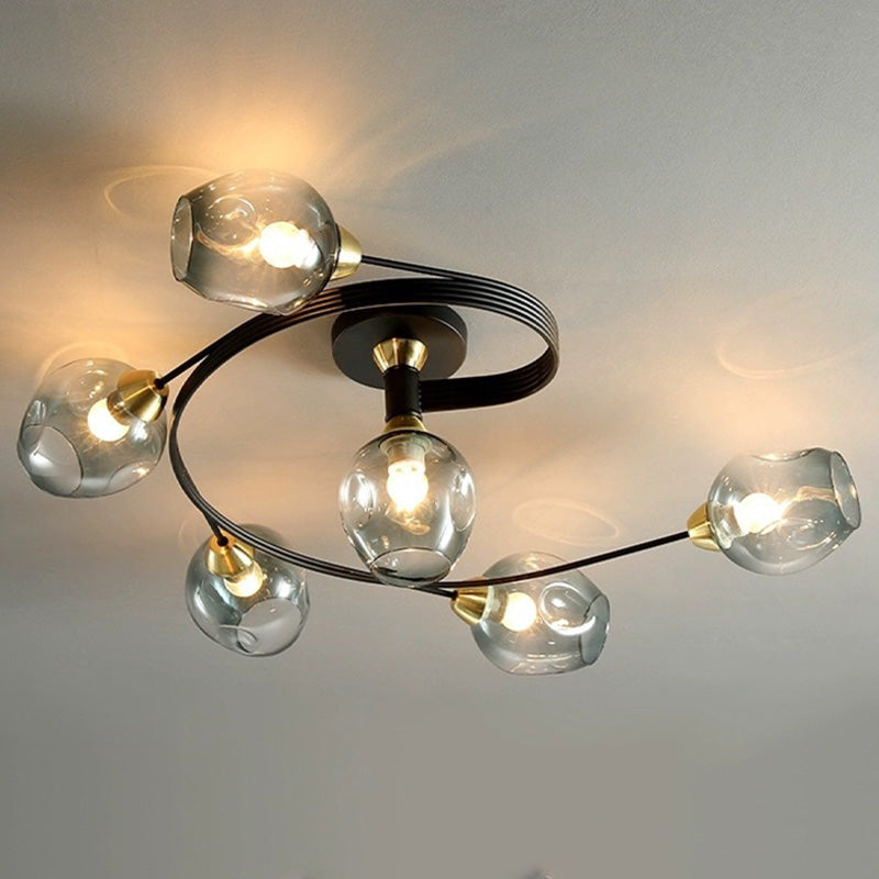Valentina Flush Mount Plafondlamp, Glas, Zwart/Goud, Eetkamer