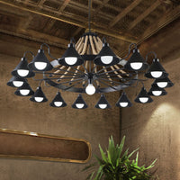 Metalen Zwarte Kroonluchter Lichtarmatuur Conische Industriële Touw Plafond Hanglamp met Wagenwielontwerp