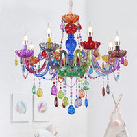 Nepkaars Hanglamp Mooie Glazen Multi-Kleurige Kroonluchter met Druppel Kristal voor Kleuterschool