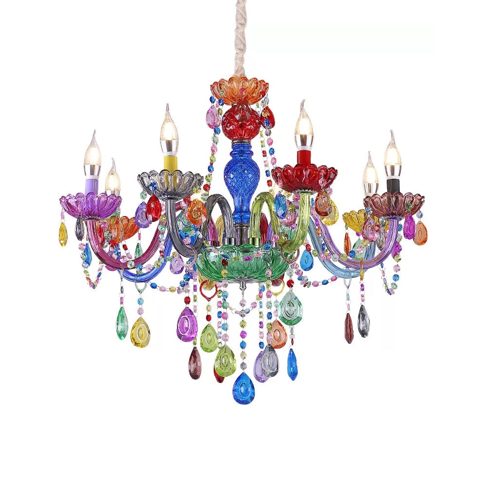 Nepkaars Hanglamp Mooie Glazen Multi-Kleurige Kroonluchter met Druppel Kristal voor Kleuterschool