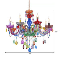 Nepkaars Hanglamp Mooie Glazen Multi-Kleurige Kroonluchter met Druppel Kristal voor Kleuterschool