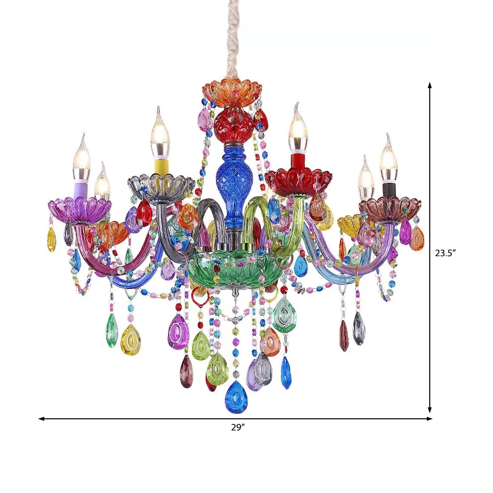 Nepkaars Hanglamp Mooie Glazen Multi-Kleurige Kroonluchter met Druppel Kristal voor Kleuterschool
