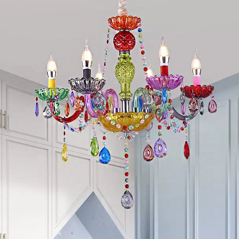 Nepkaars Hanglamp Mooie Glazen Multi-Kleurige Kroonluchter met Druppel Kristal voor Kleuterschool