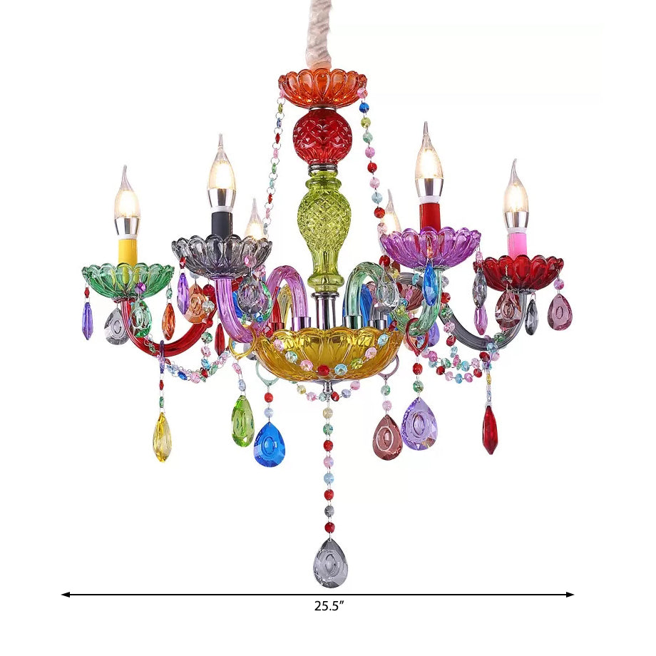 Nepkaars Hanglamp Mooie Glazen Multi-Kleurige Kroonluchter met Druppel Kristal voor Kleuterschool