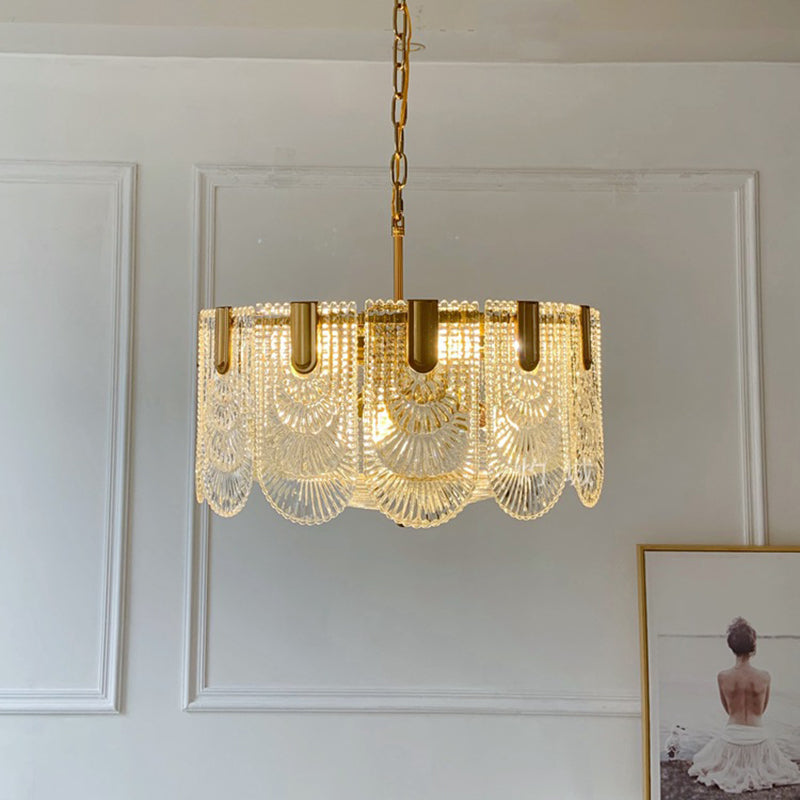 Gelaagde Heldere Textuur Glas Druppel Lamp Klassieke Eetkamer Chandelier Verlichtingsarmatuur in Messing