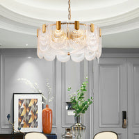 Gelaagde Heldere Textuur Glas Druppel Lamp Klassieke Eetkamer Chandelier Verlichtingsarmatuur in Messing