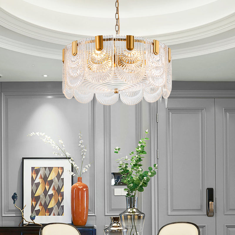 Gelaagde Heldere Textuur Glas Druppel Lamp Klassieke Eetkamer Chandelier Verlichtingsarmatuur in Messing