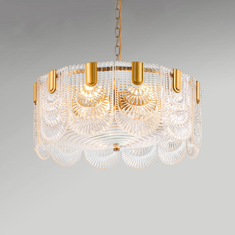 Gelaagde Heldere Textuur Glas Druppel Lamp Klassieke Eetkamer Chandelier Verlichtingsarmatuur in Messing