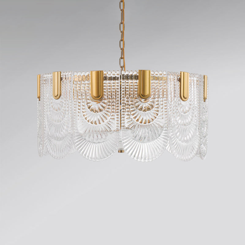 Gelaagde Heldere Textuur Glas Druppel Lamp Klassieke Eetkamer Chandelier Verlichtingsarmatuur in Messing
