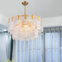 Gelaagde Heldere Textuur Glas Druppel Lamp Klassieke Eetkamer Chandelier Verlichtingsarmatuur in Messing