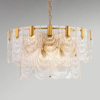 Gelaagde Heldere Textuur Glas Druppel Lamp Klassieke Eetkamer Chandelier Verlichtingsarmatuur in Messing