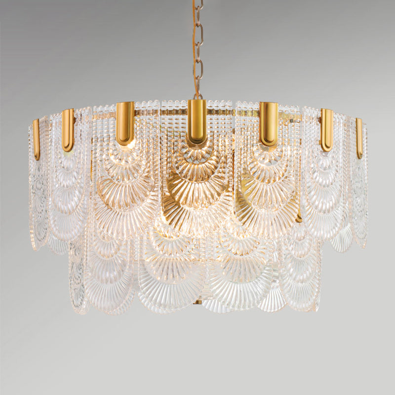 Gelaagde Heldere Textuur Glas Druppel Lamp Klassieke Eetkamer Chandelier Verlichtingsarmatuur in Messing