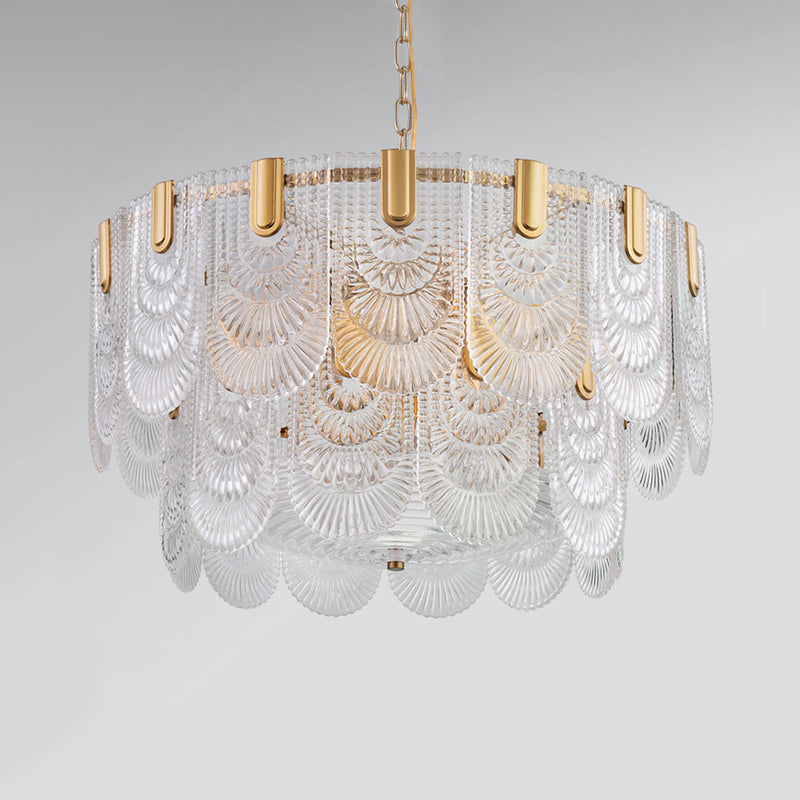 Gelaagde Heldere Textuur Glas Druppel Lamp Klassieke Eetkamer Chandelier Verlichtingsarmatuur in Messing